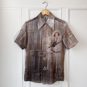 70s Polyester Kennington Disco Skyscraper Metropolis Shirt AllOver Print Men's